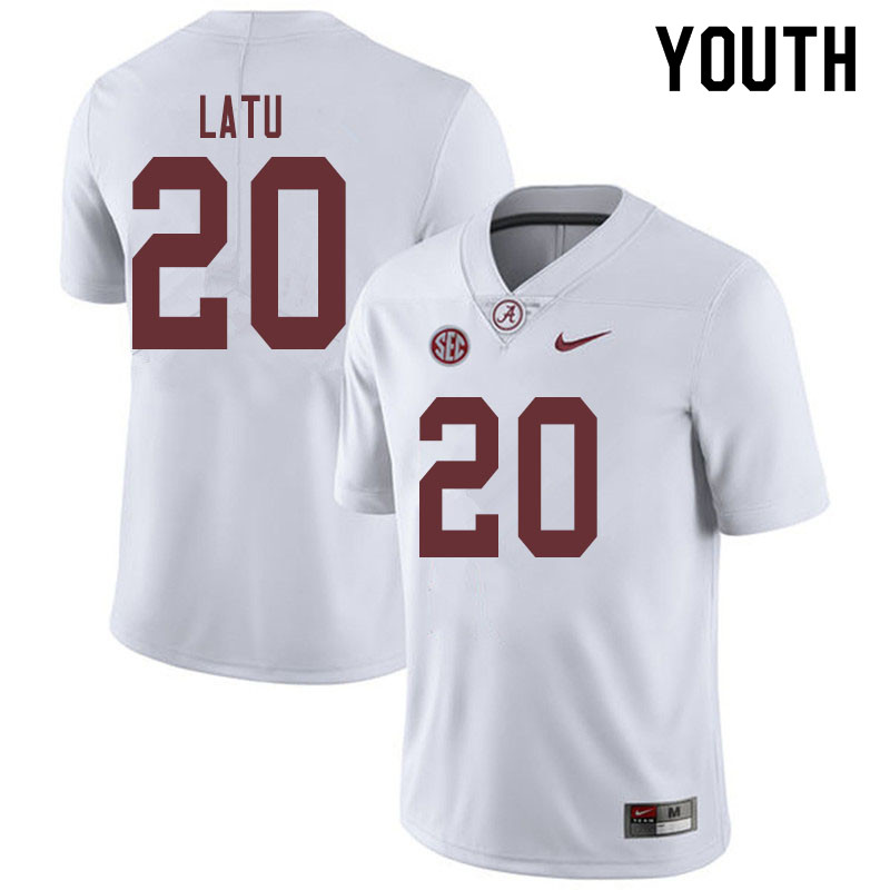 Alabama Crimson Tide Youth Cameron Latu #20 White NCAA Nike Authentic Stitched 2019 College Football Jersey JX16I63UI